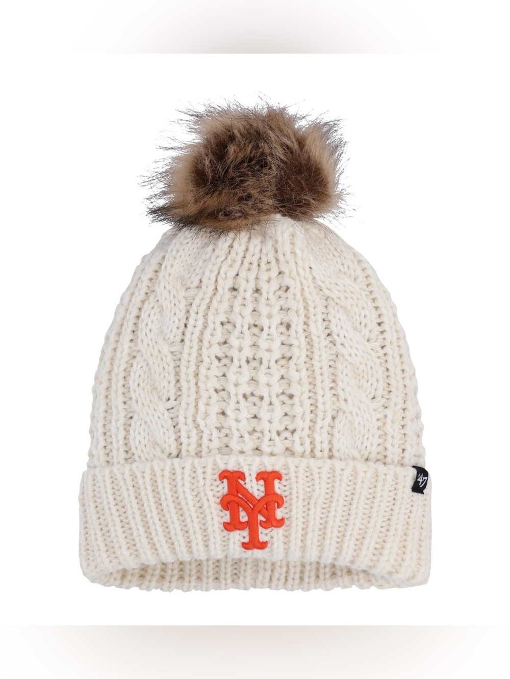 Women's '47 Cream New York Mets Meeko Cuffed Knit Hat with Pom